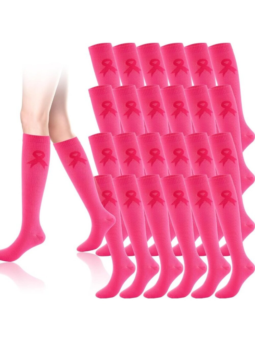 Breast Cancer Awareness Socks - Pink Ribbon Sports Socks for Women, 12/24/36